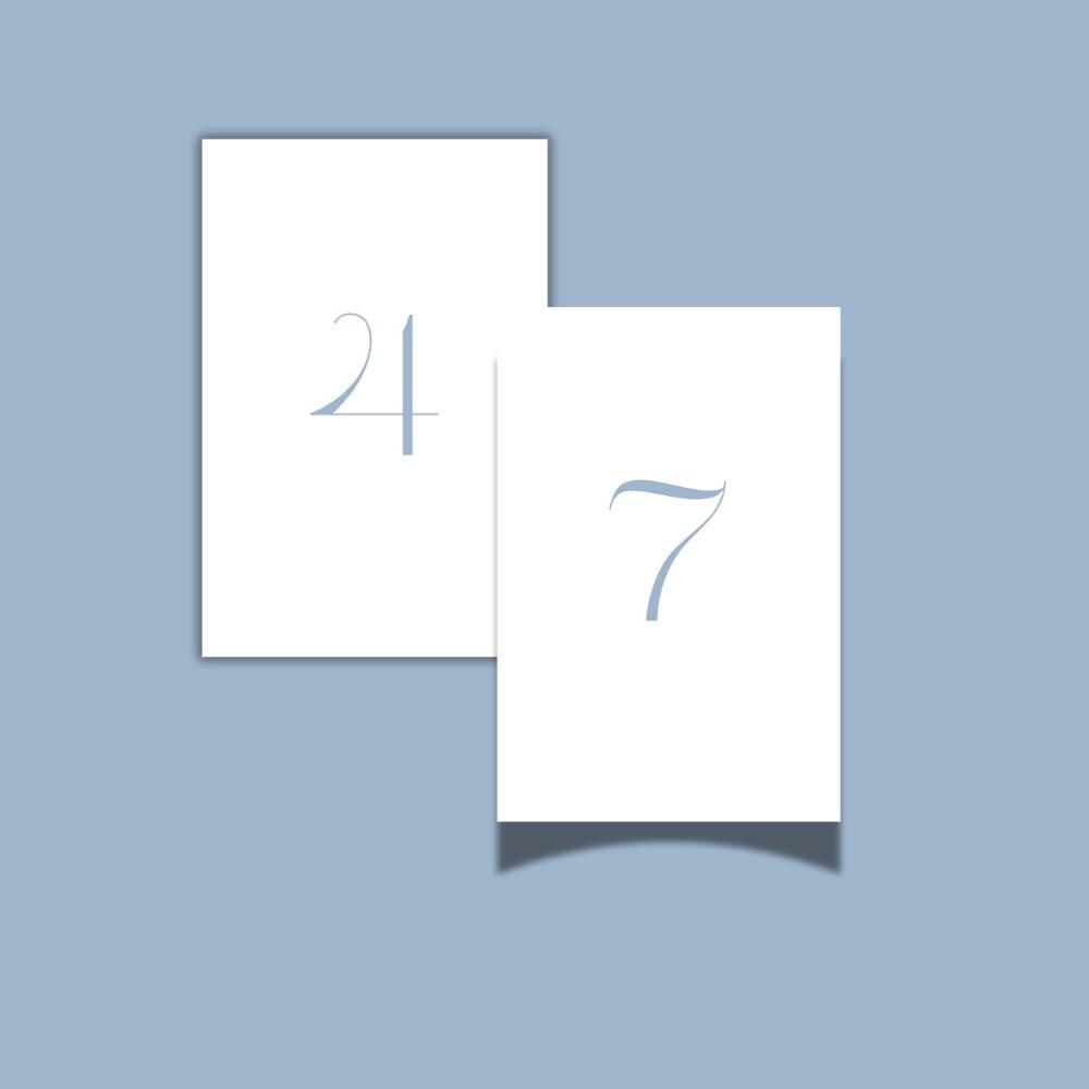 Dusty Blue Minimalist Table Numbers for Weddings and Events