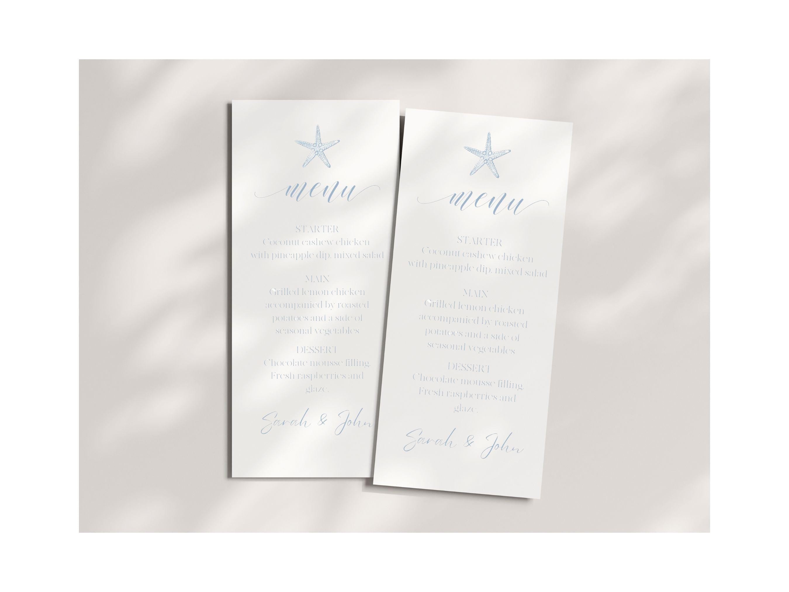 Beach Wedding Menu Card