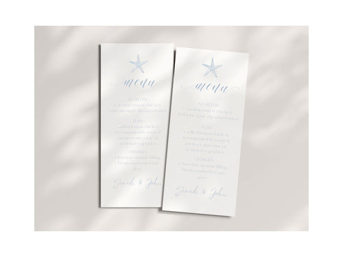 Beach Wedding Menu Card