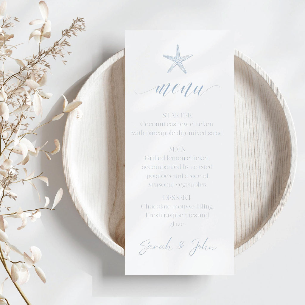 Beach Wedding Menu Card
