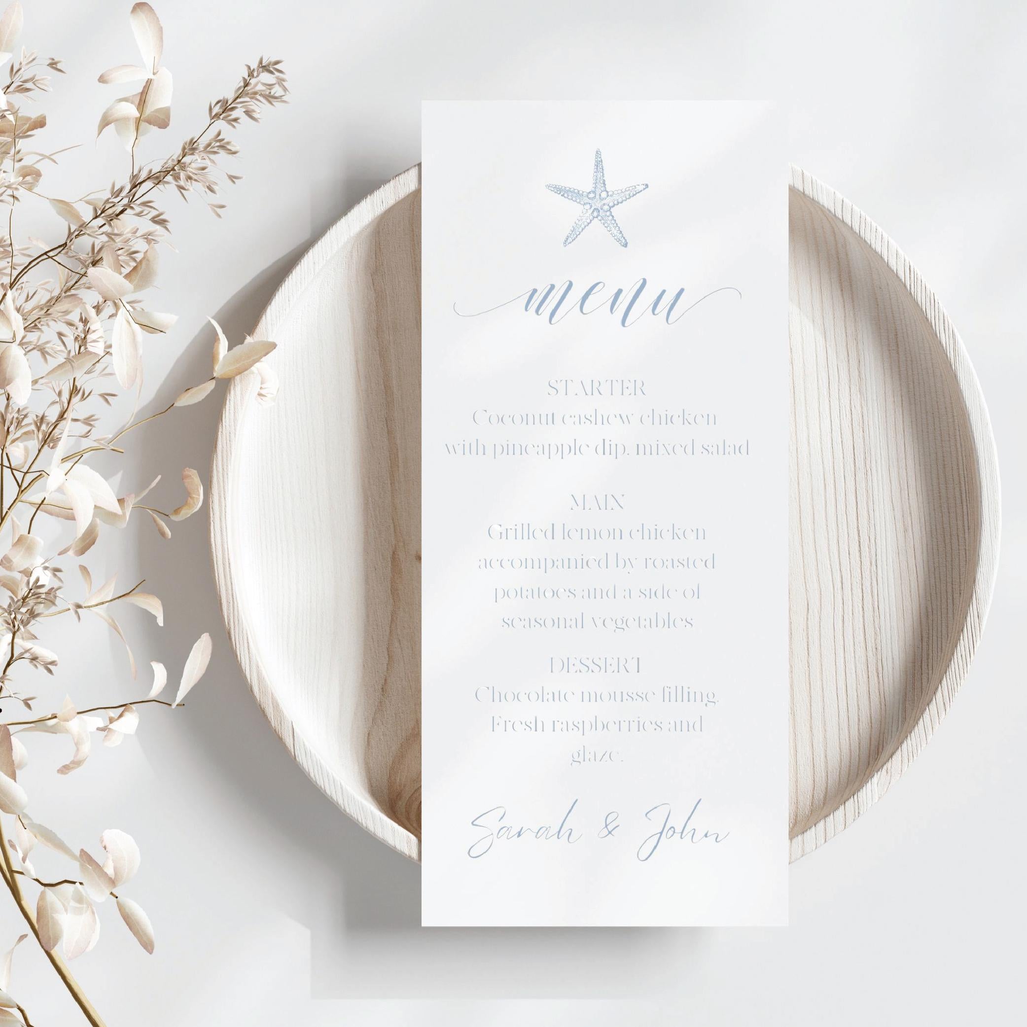 Beach Wedding Menu Card