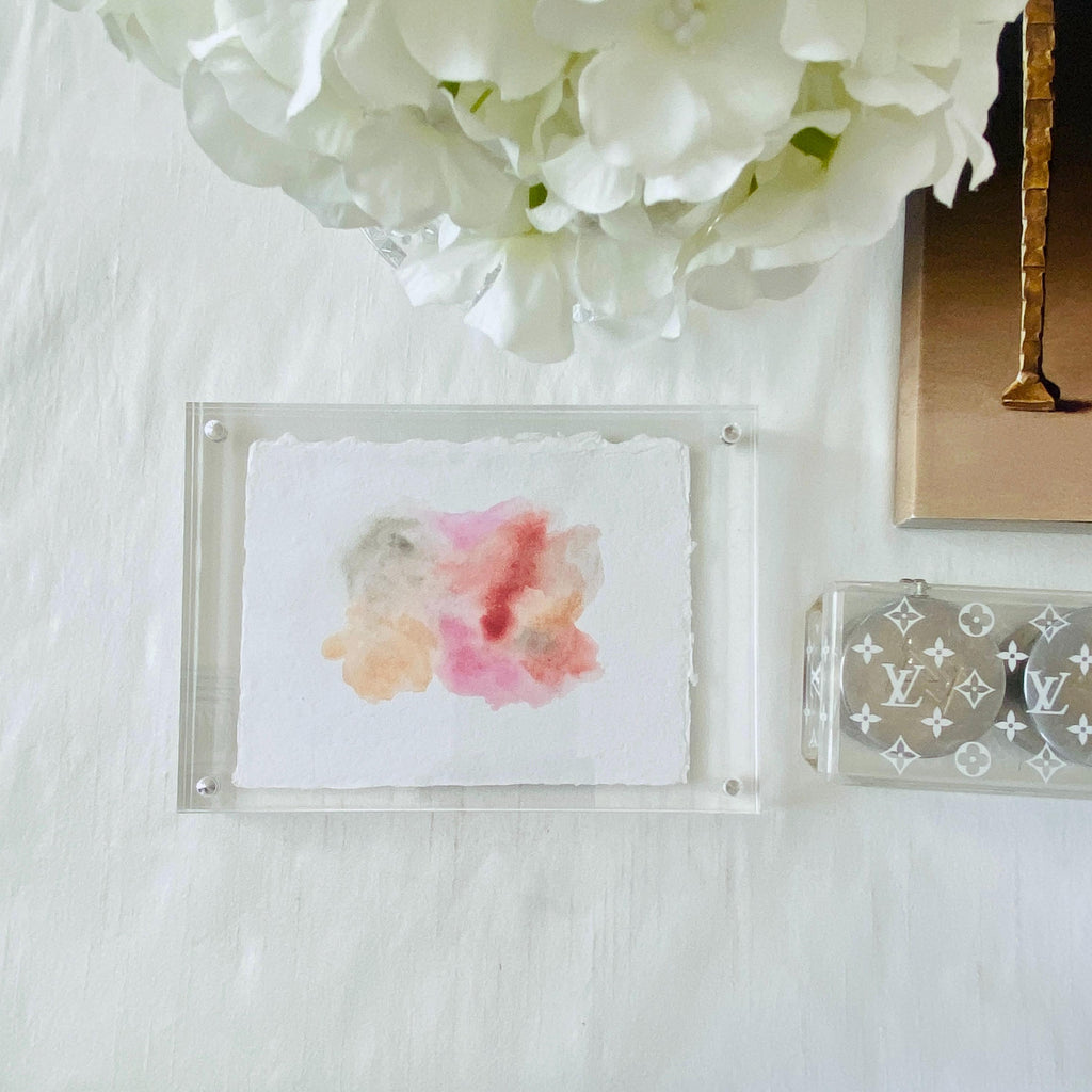 Original Abstract Watercolor Painting: 5x7 Modern Art, Acrylic Frame