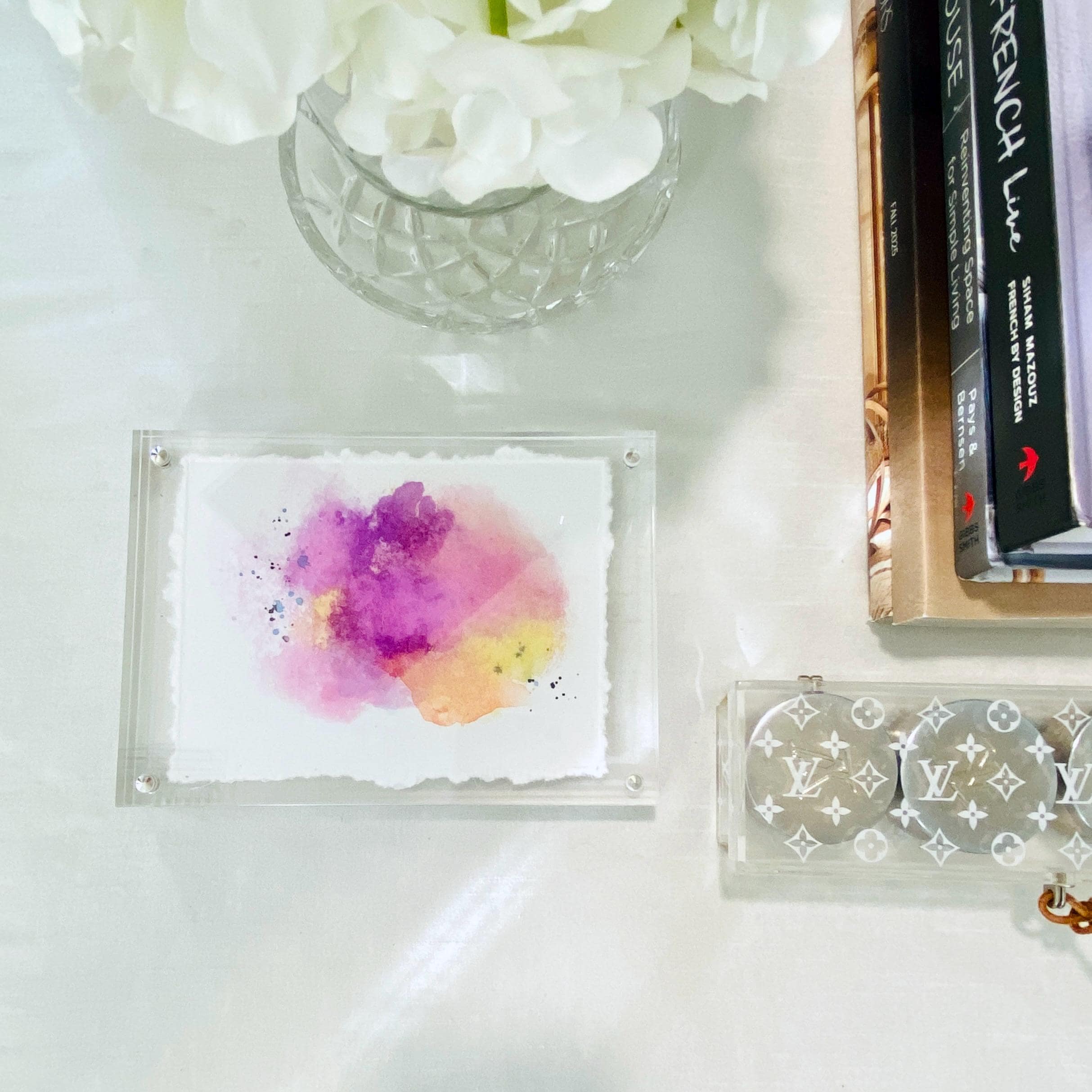 Original Abstract Watercolor Painting: 5x7 Modern Home Decor Art with acrylic frame