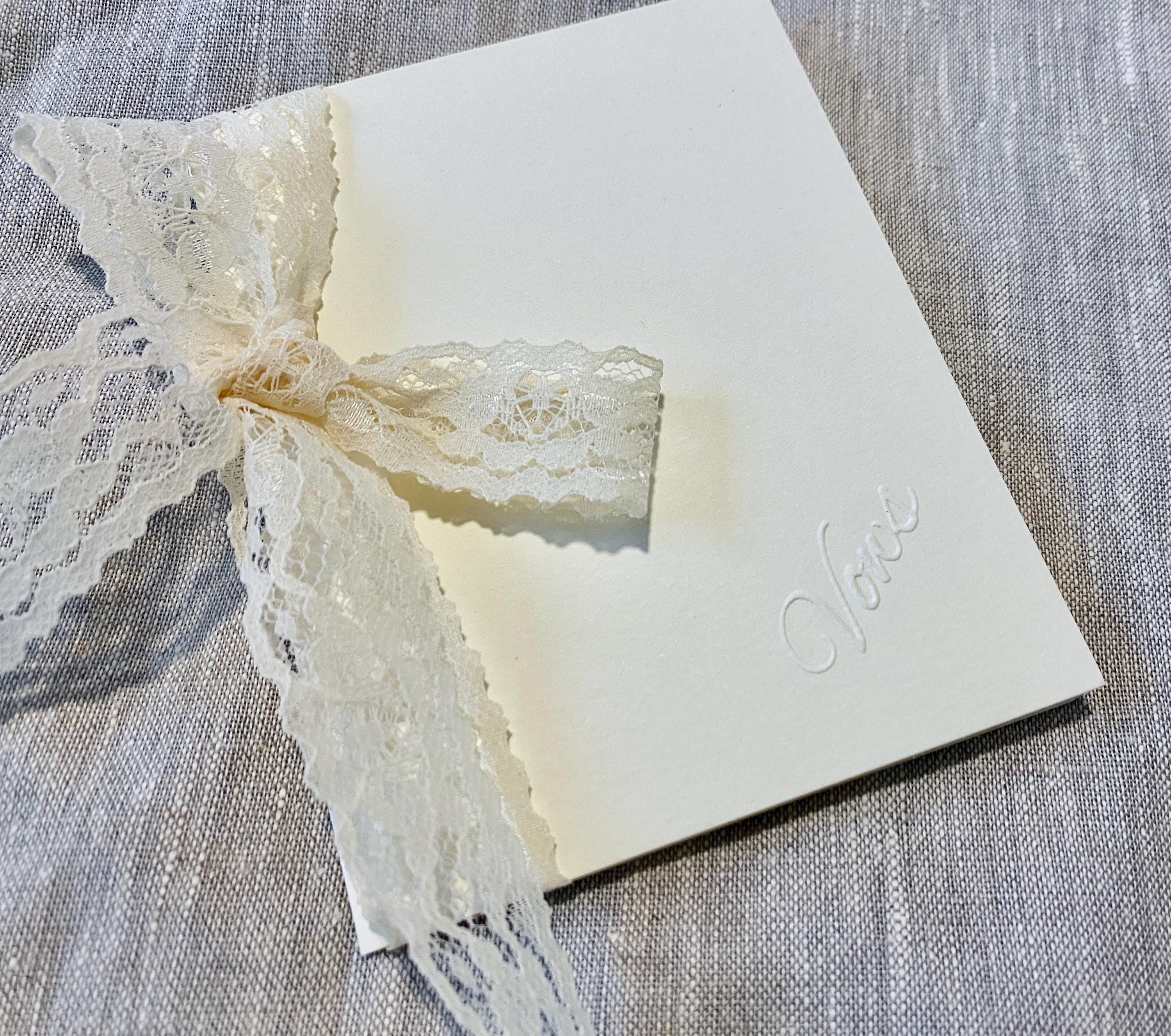 Wedding Vow Books Set of 2 Ivory with Lace Ribbon — Embossed Minimalist Ceremony Keepsake