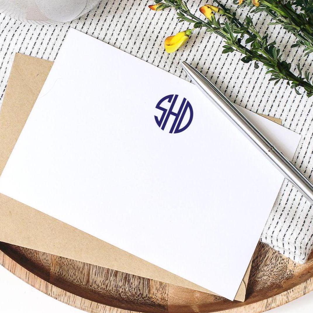 Personalized Circle Monogram Notecards, Stationery Set