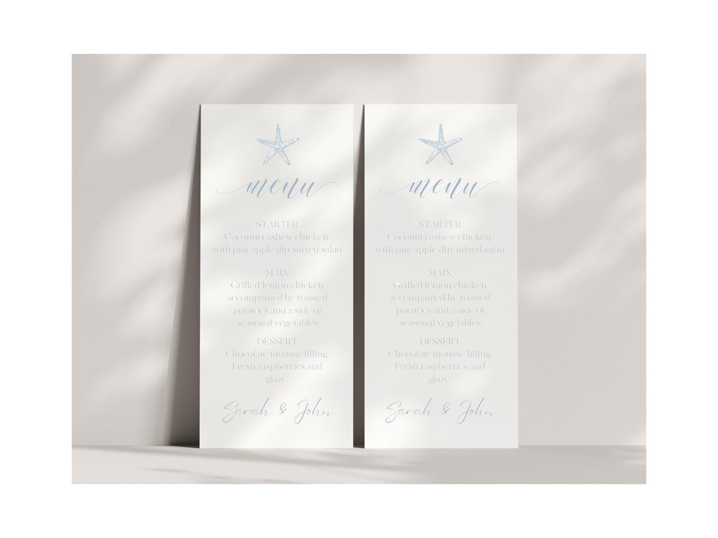 Beach Wedding Menu Card