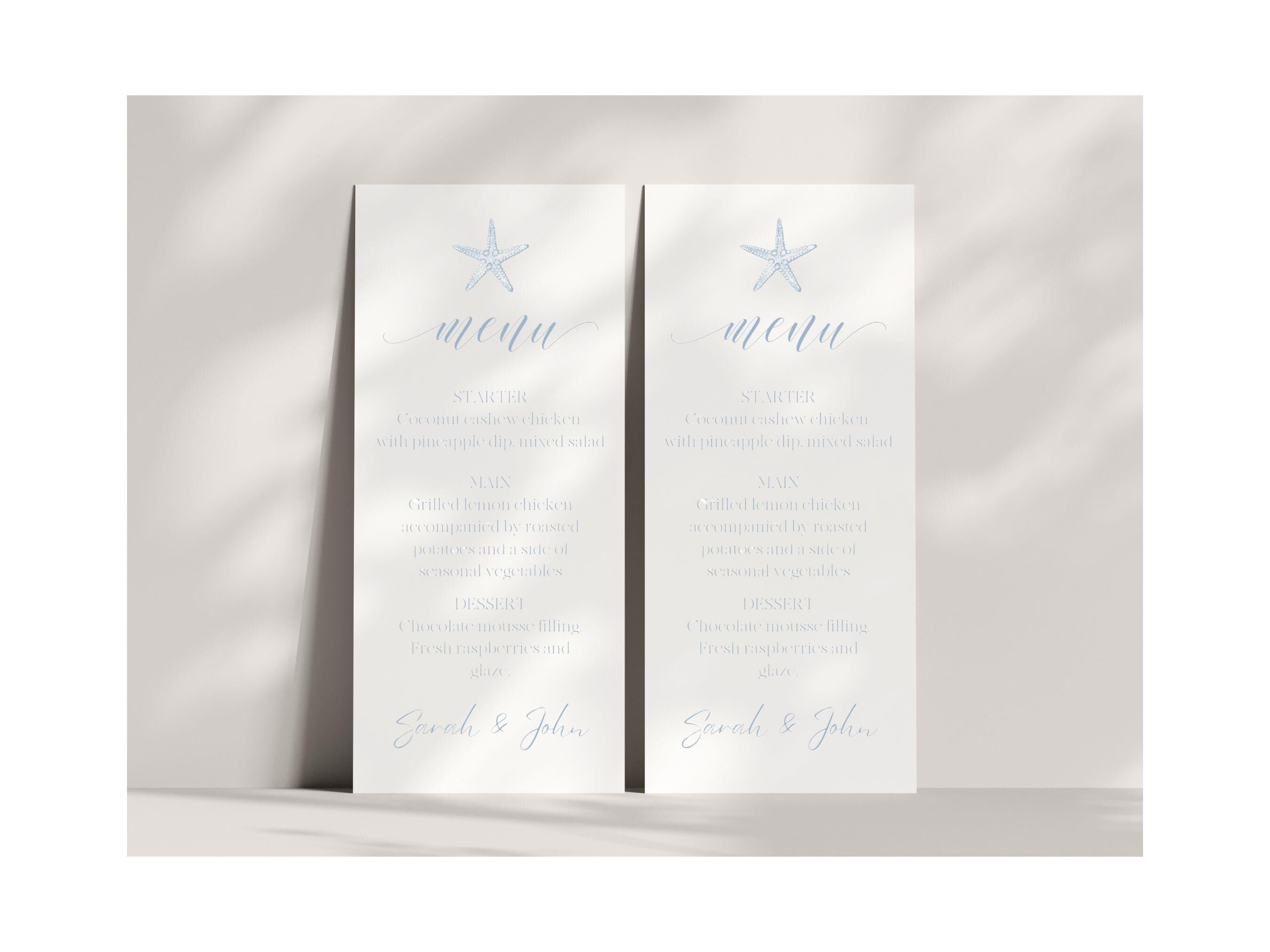 Beach Wedding Menu Card