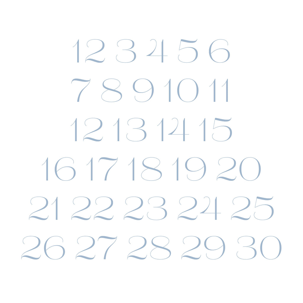 Wedding Table Numbers 1- 20, Dusty Blue, 4 x 6