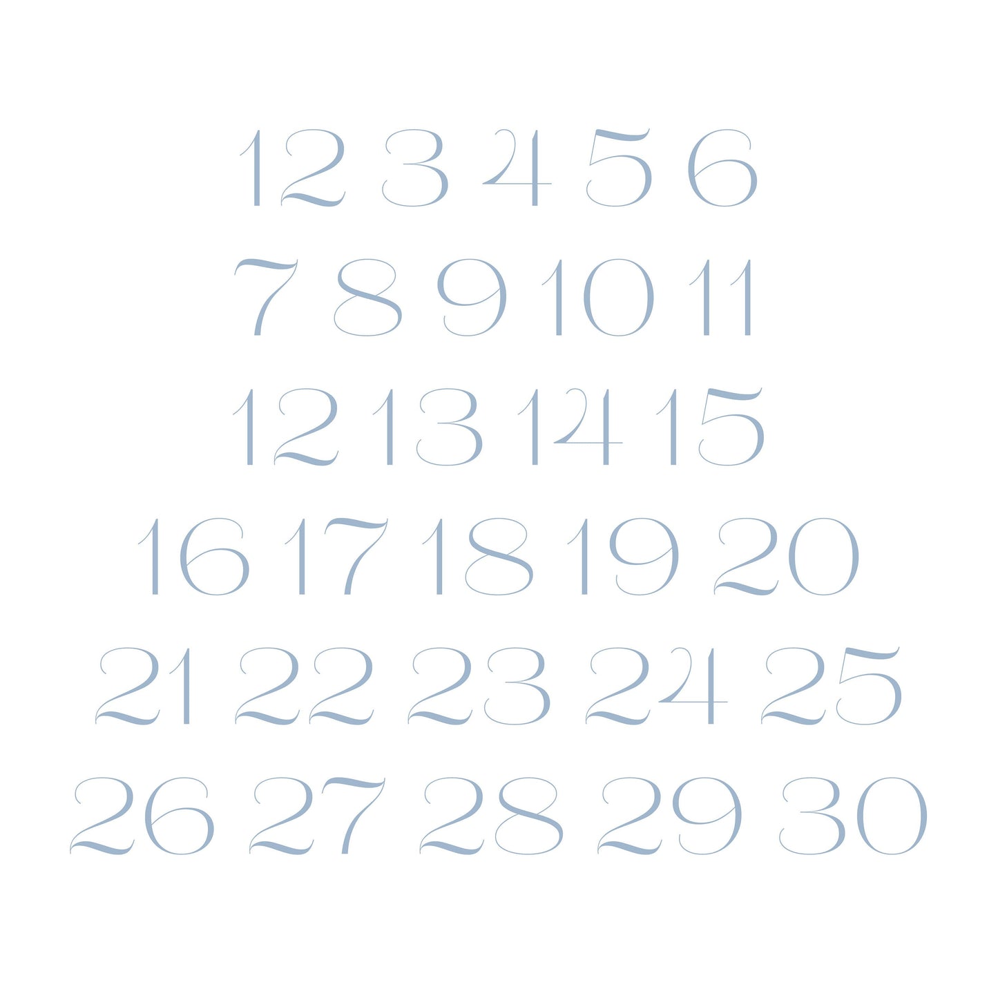Dusty Blue Minimalist Table Numbers for Weddings and Events