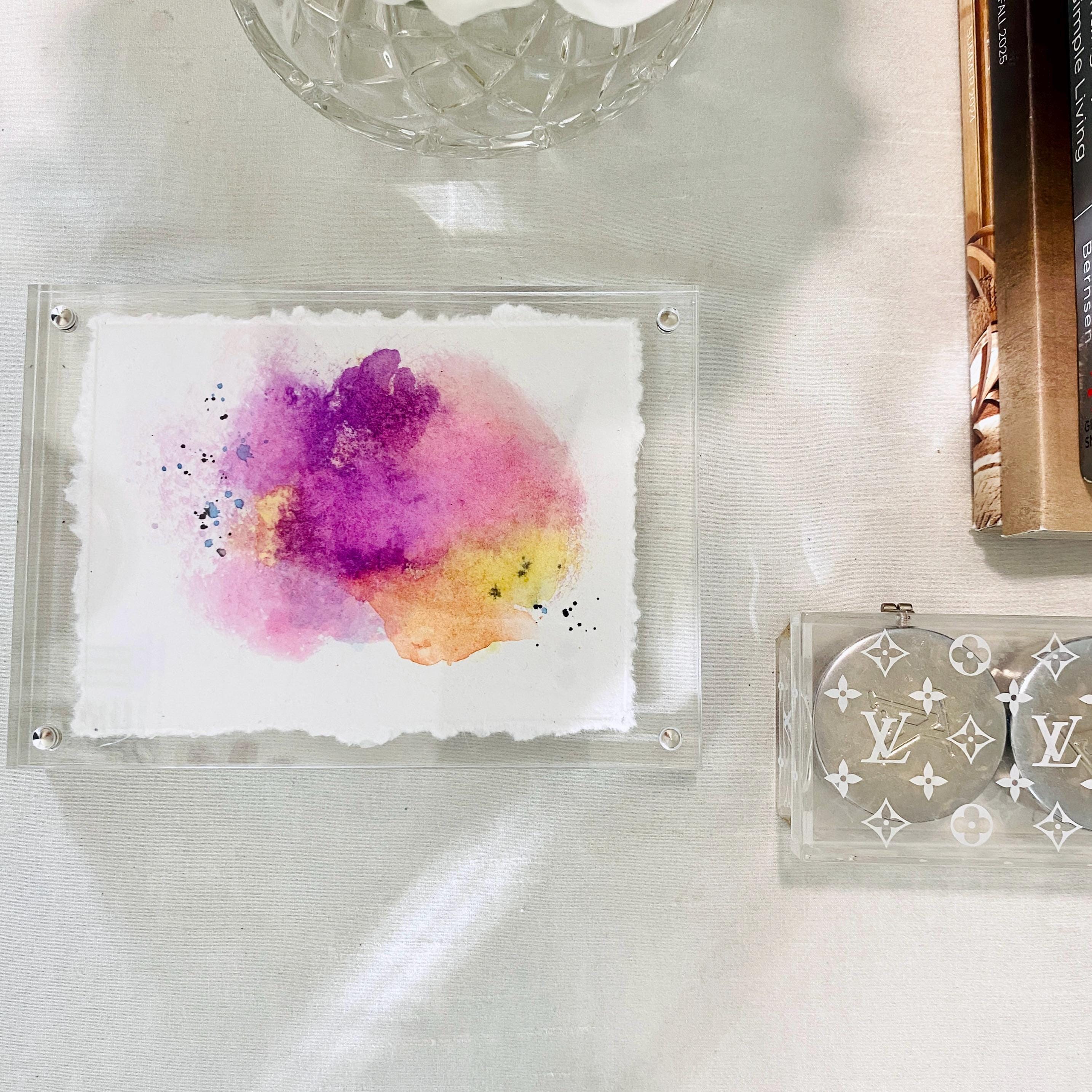 Original Abstract Watercolor Painting: 5x7 Modern Home Decor Art with acrylic frame