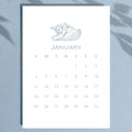 2026 Desktop Calendar, Beach Decor, Coastal Blue Shell Calendar, 5 x 7, Printed & Shipped