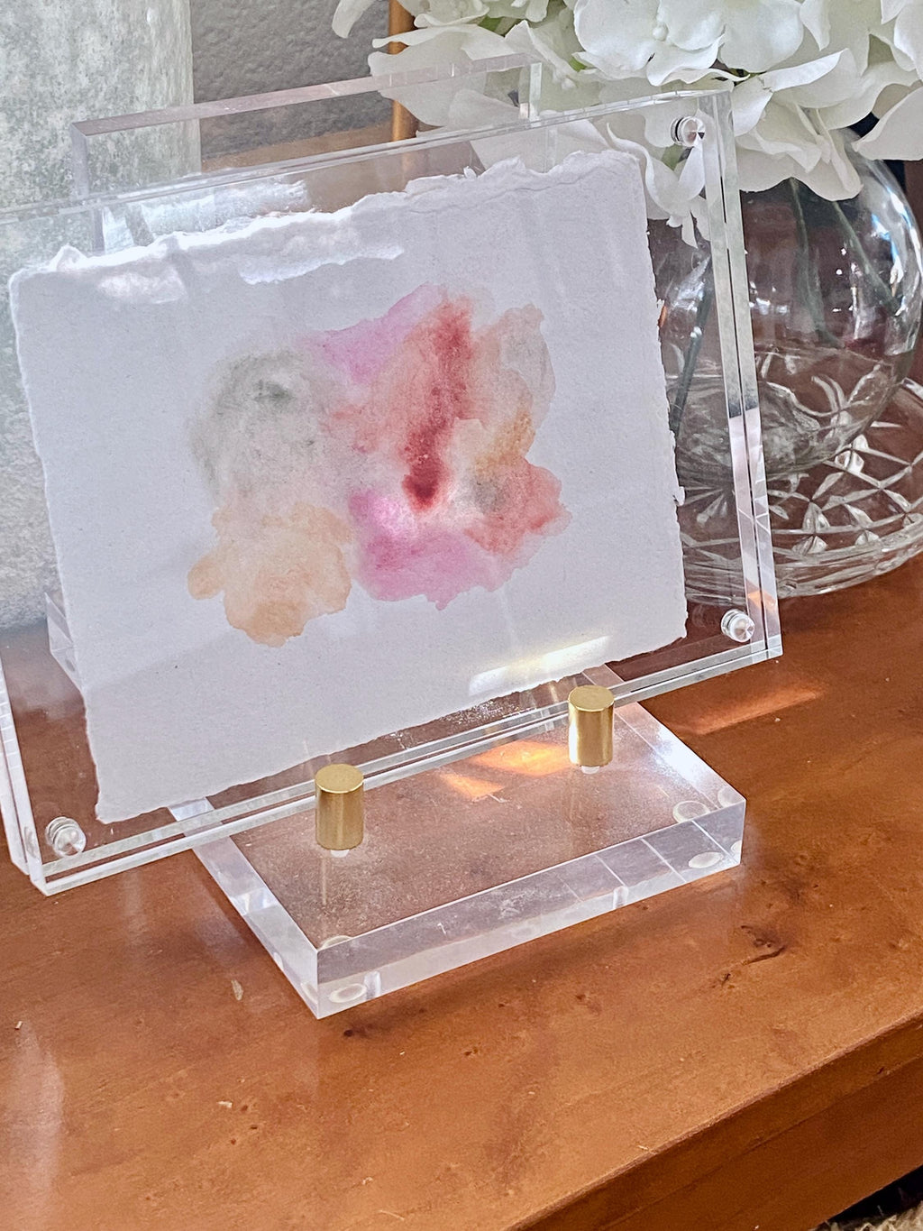 Original Abstract Watercolor Painting: 5x7 Modern Art, Acrylic Frame