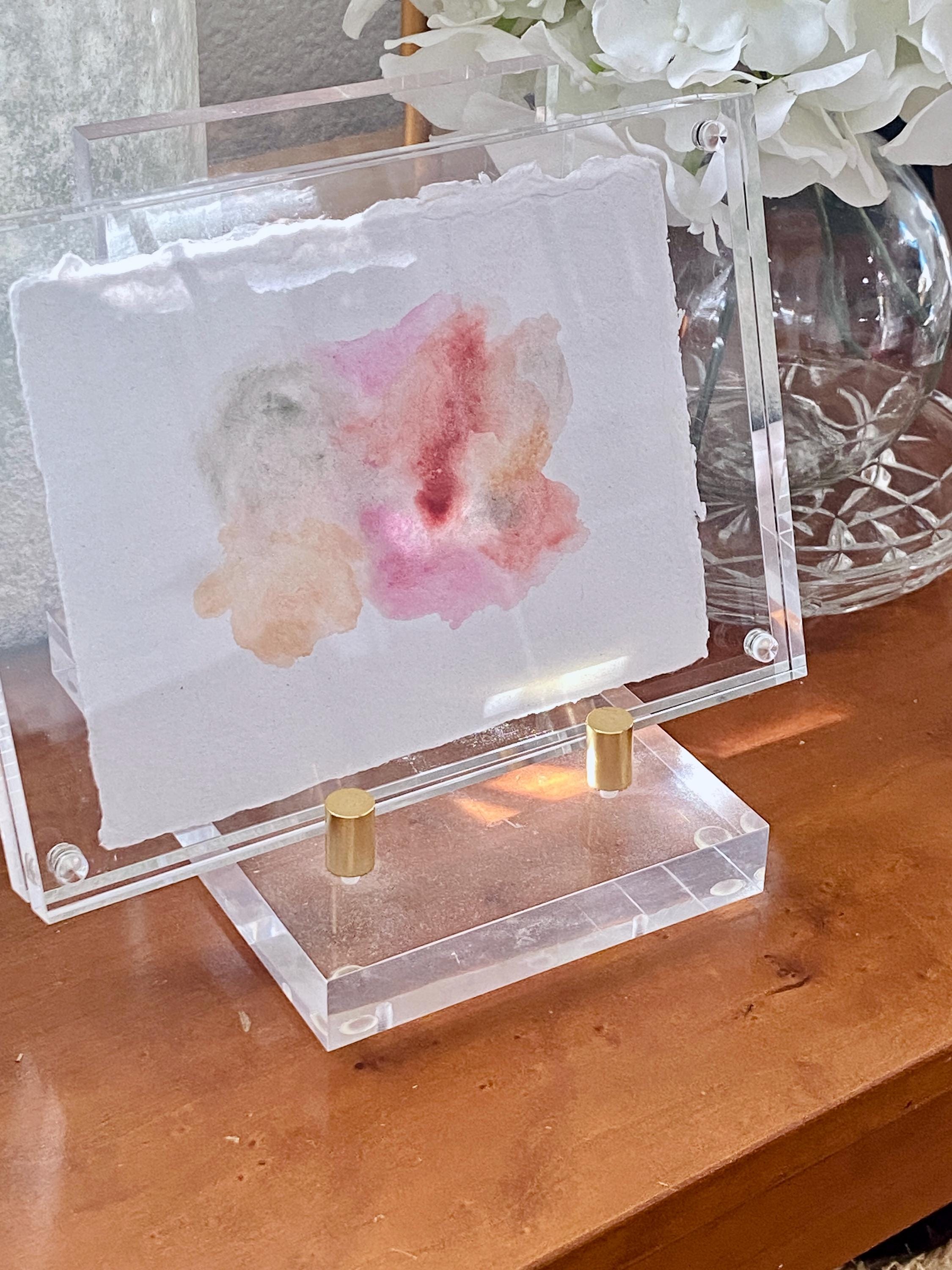 Original Abstract Watercolor Painting: 5x7 Modern Art, Acrylic Frame