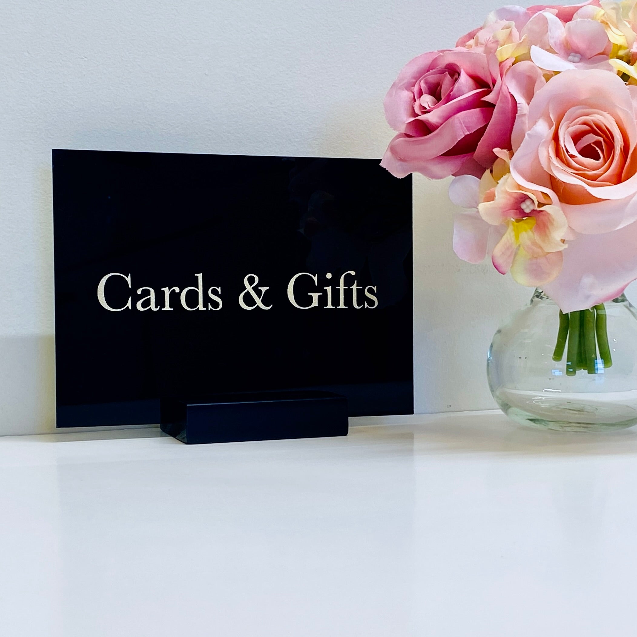 Black Acrylic Cards & Gifts Sign – Gold Vinyl Wedding Sign | Modern Acrylic Wedding Table Sign | Reception Decor