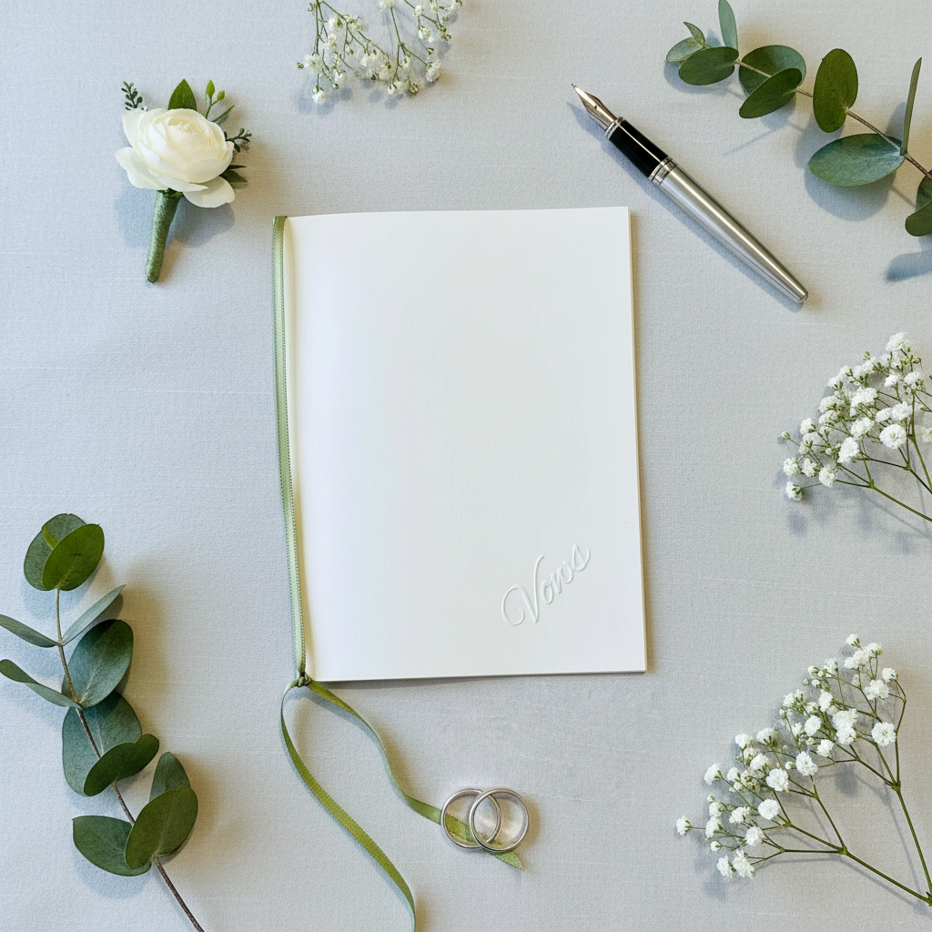 Ivory Wedding Vow Books with Sage Green Ribbon – Set of 2 | Minimalist Ceremony Keepsake Journals