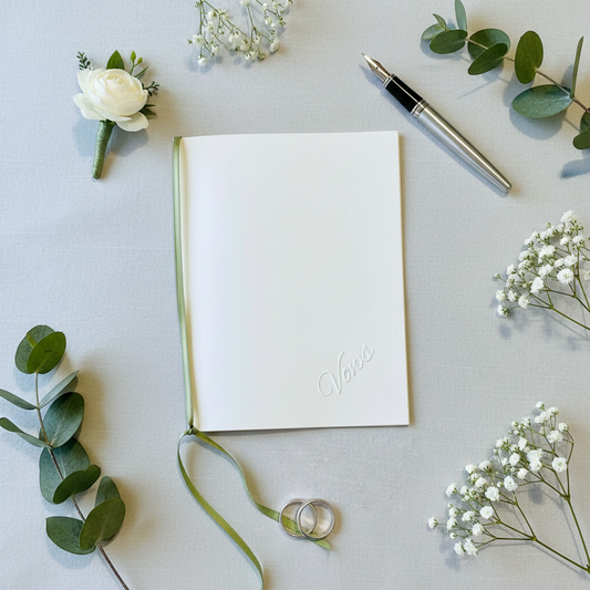 Wedding Vow Books Set of 2 Ivory, Sage Green Ribbon, Minimalist Ceremony Keepsake