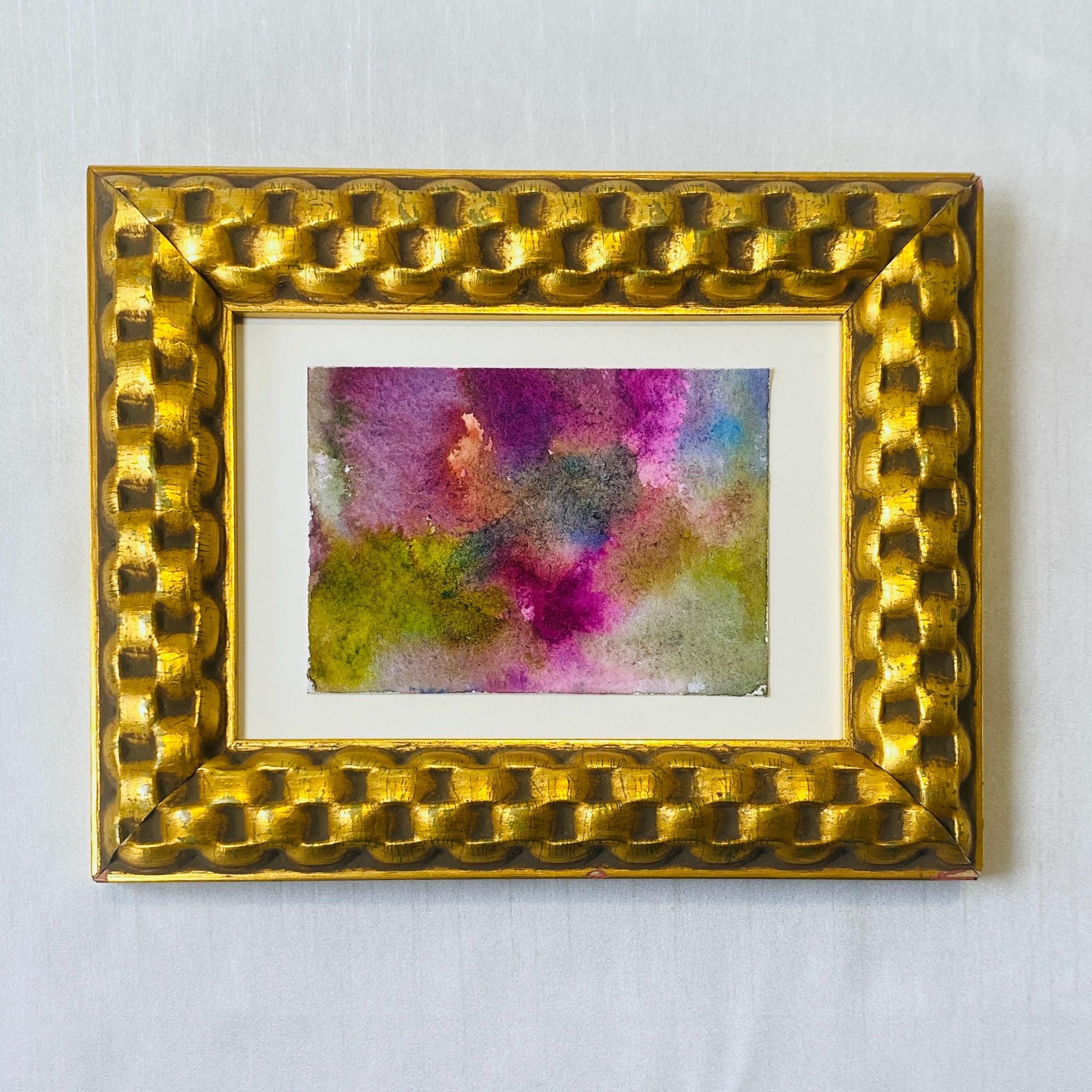 Modern Abstract Watercolor Painting in Vintage Gold Frame