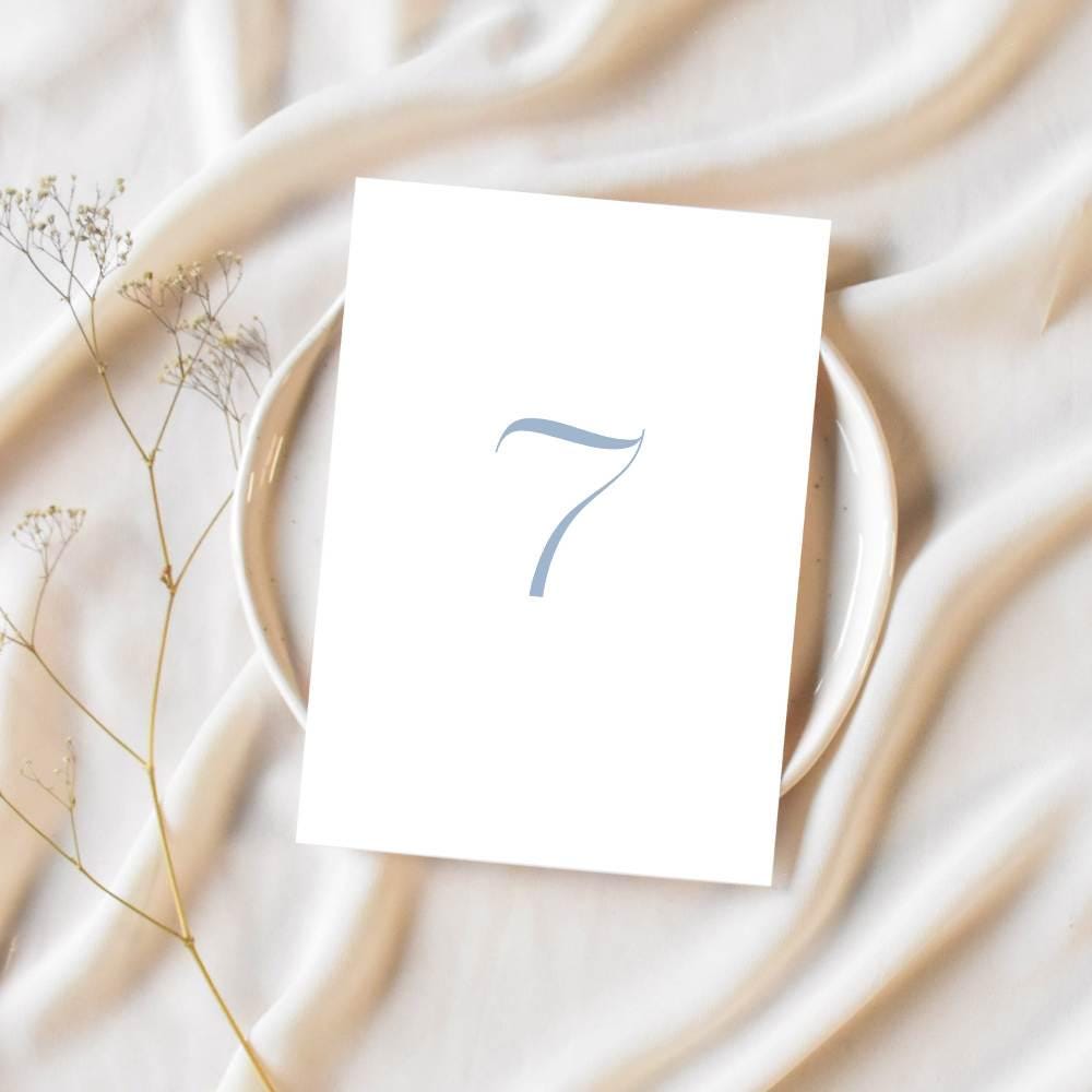 Dusty Blue Minimalist Table Numbers for Weddings and Events