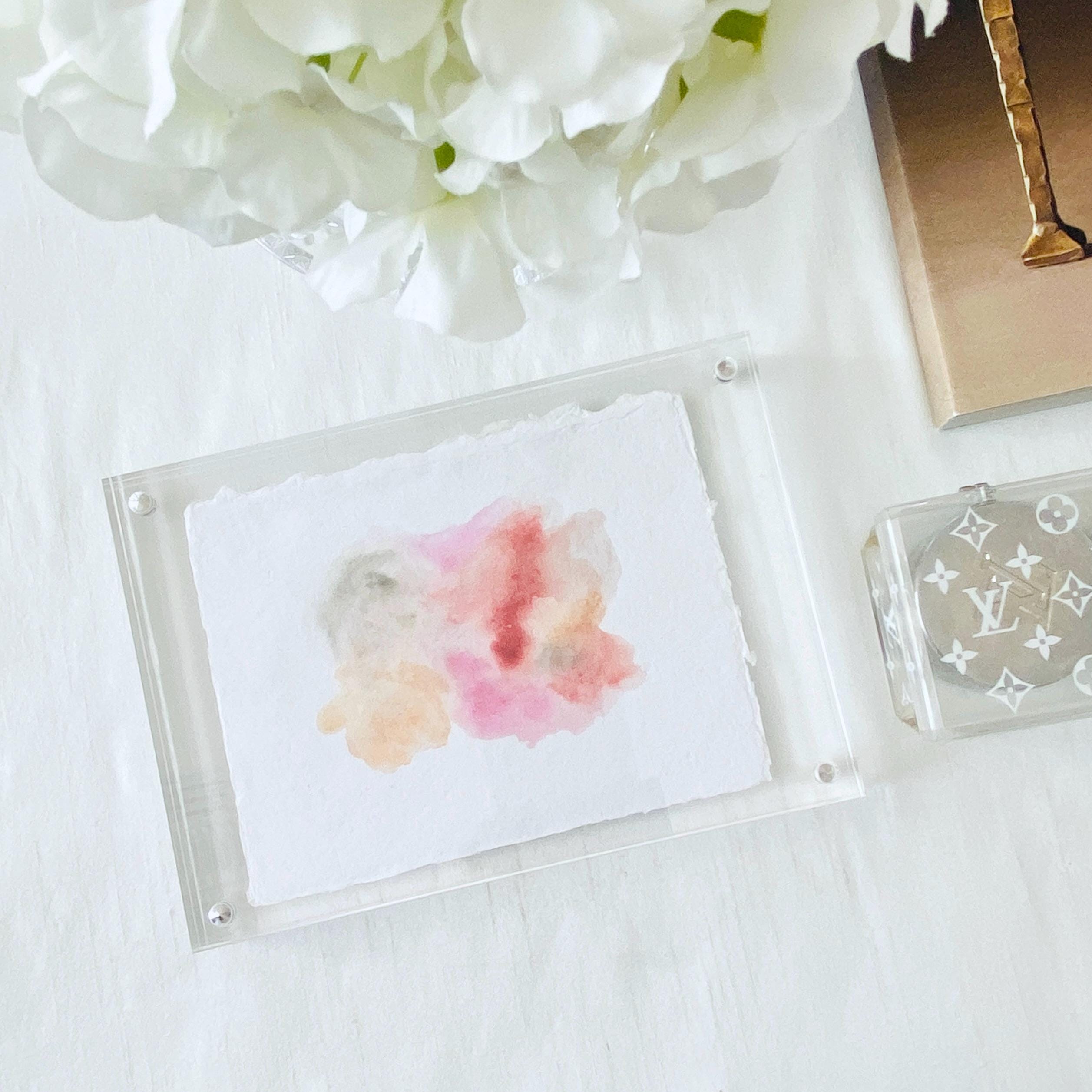 Original Abstract Watercolor Painting: 5x7 Modern Art, Acrylic Frame