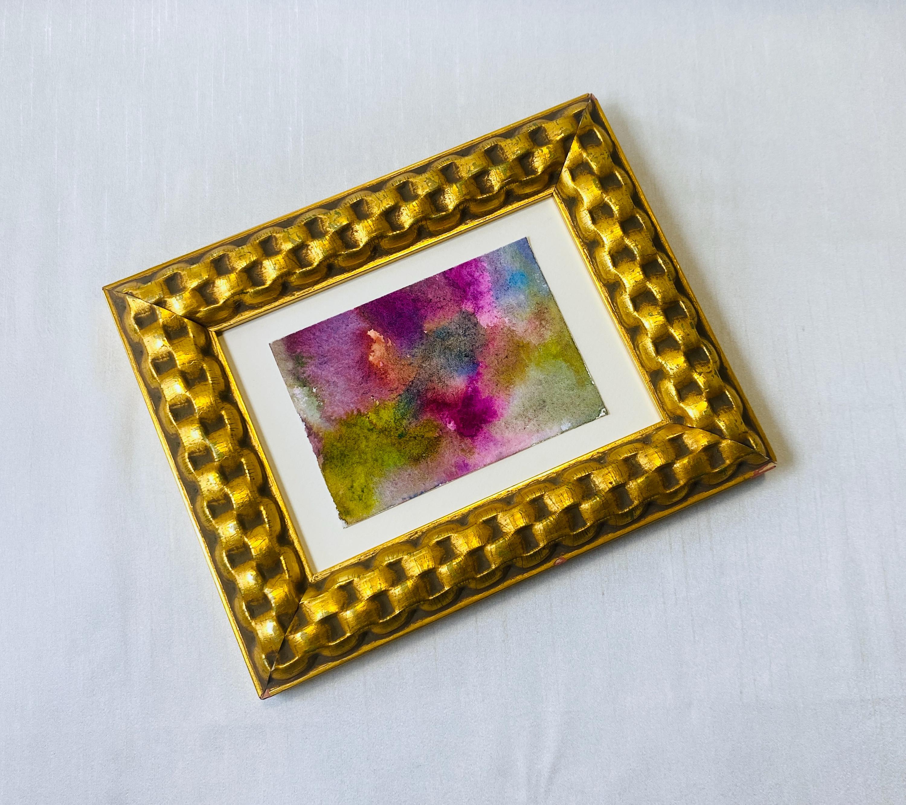 Modern Abstract Watercolor Painting in Vintage Gold Frame