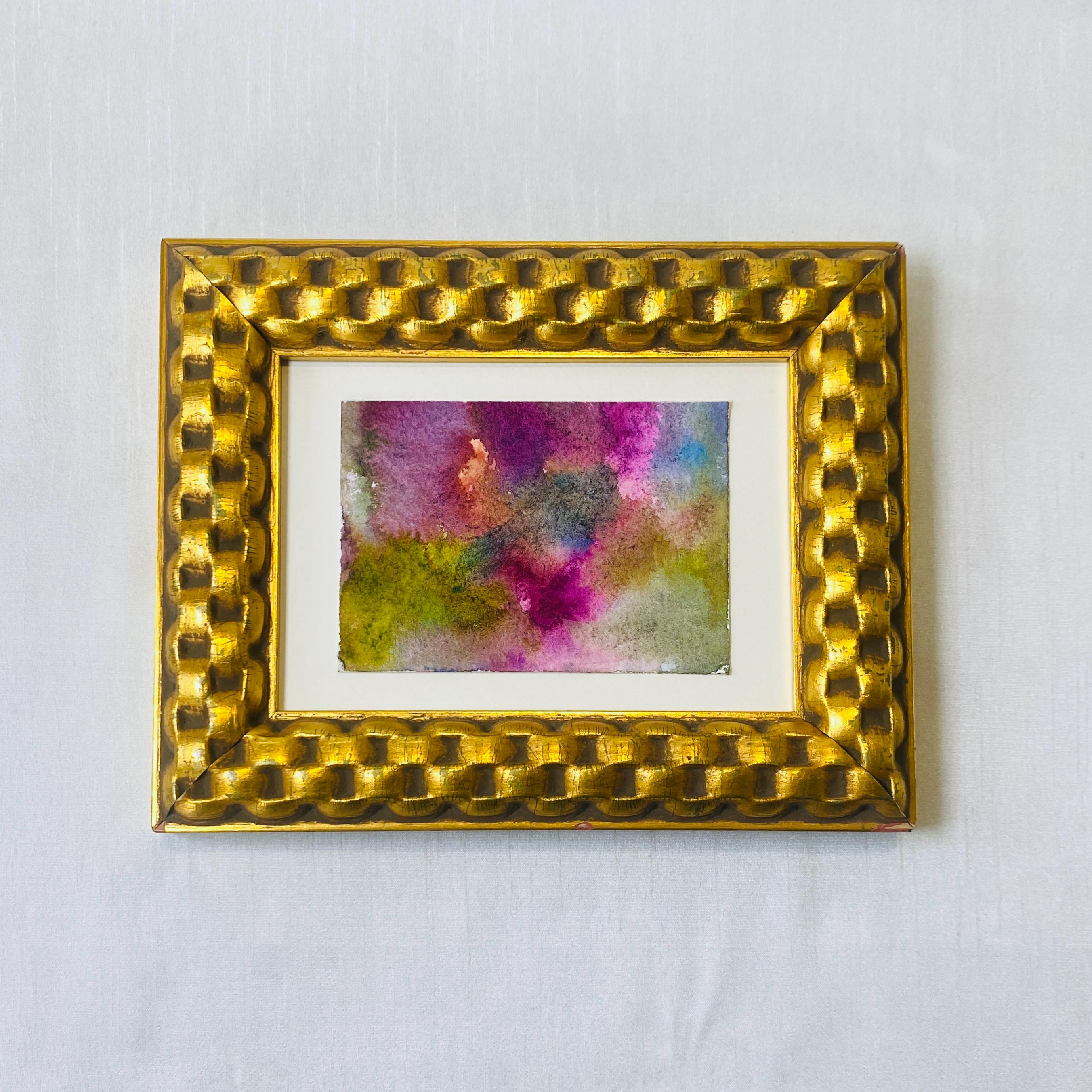 Modern Abstract Watercolor Painting in Vintage Gold Frame