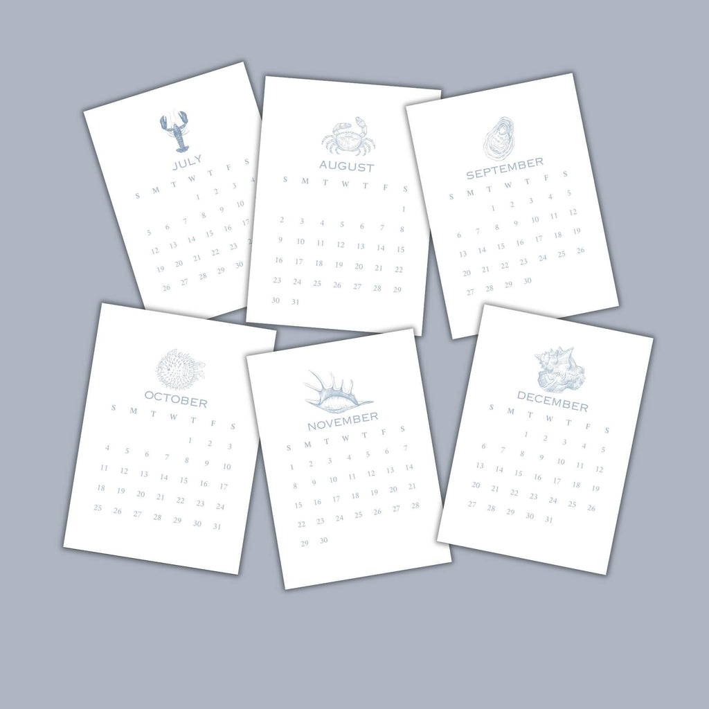 2026 Desktop Calendar, Beach Decor, Coastal Blue Shell Calendar, 5 x 7, Printed & Shipped