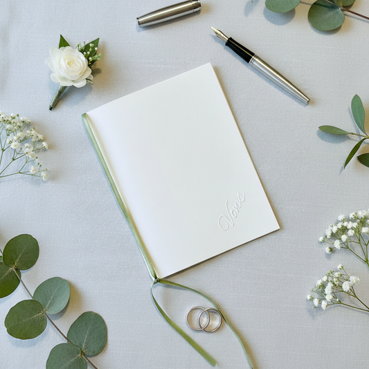 Wedding Vow Books Set of 2 Ivory, Sage Green Ribbon, Minimalist Ceremony Keepsake