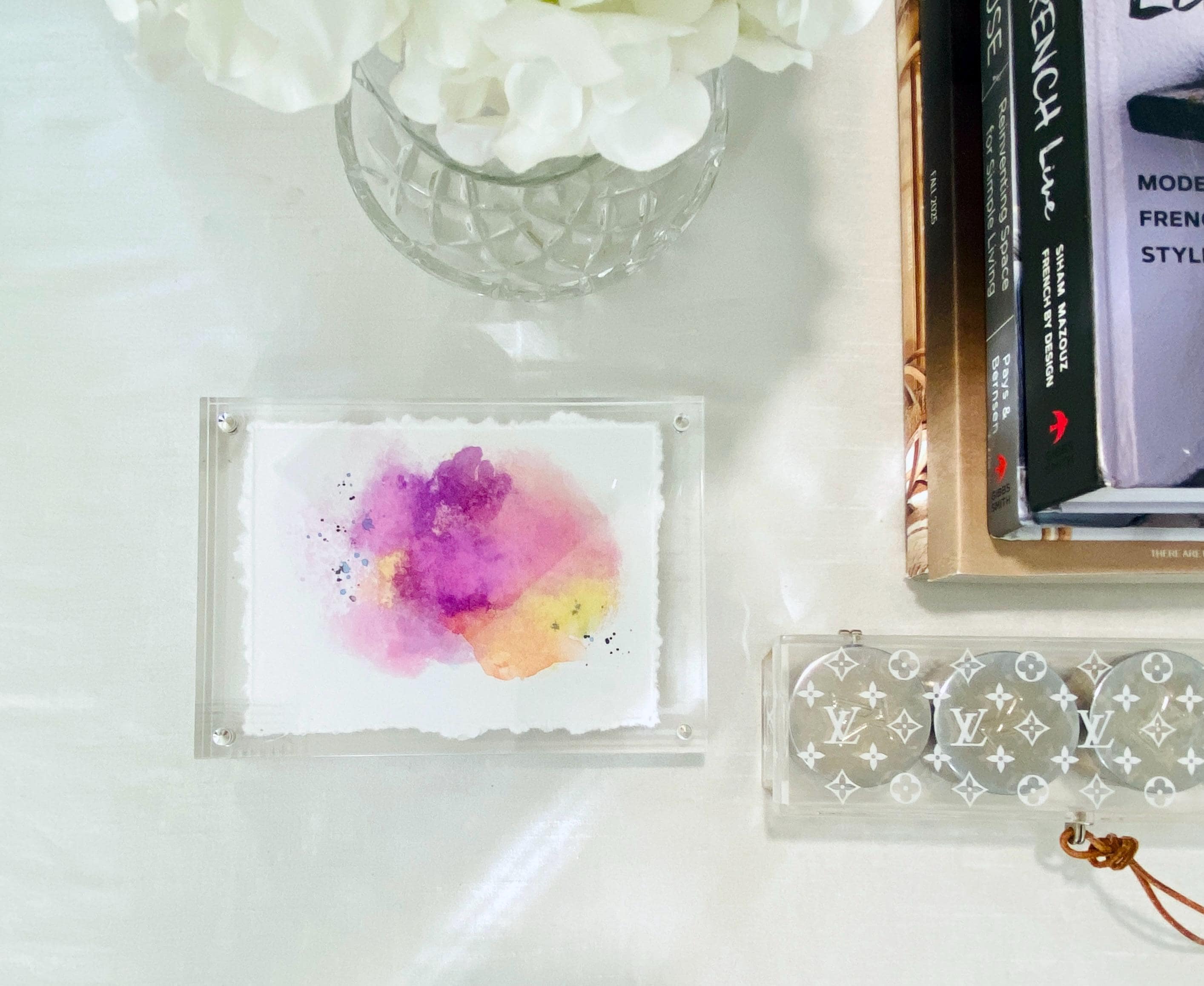 Original Abstract Watercolor Painting: 5x7 Modern Home Decor Art with acrylic frame